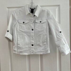 Calvin Klein White Jean Jacket with Floral Embroidery/Sequins Size Small